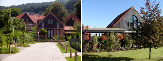 Straenseite , Gartenseite des freistehenden Einfamilienhauses, 1996 im 1.Bauabschnitt errichtet 