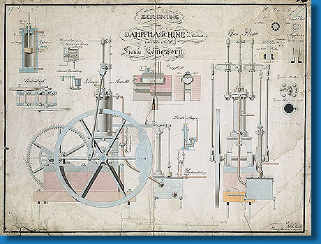 Konstruktionszeicchnung der ersten Dampfmaschine Westfalens, 1833