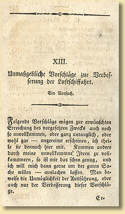 Unmagebliche Vorschlge zur Verbesserung der Luftschiffahrt, 1799