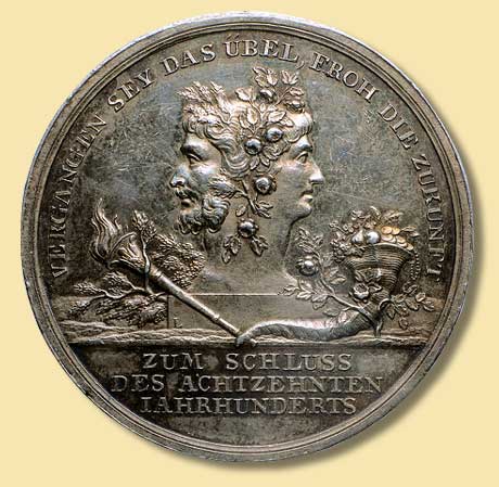 Medaille zur Jahrhundertwende 1800/01 mit dem doppelgesichtigen Gott Janus