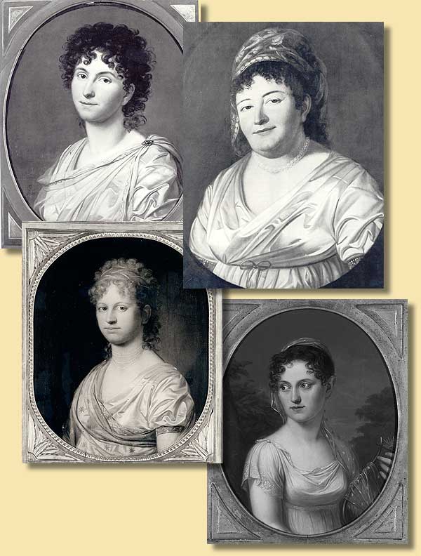Vier westflische Damen in modischer Kleidung  la grecque, 1801-1810