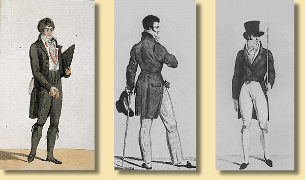 Drei Modeempfehlungen fr den Herrn aus dem Journal des Luxus und der Moden, 1803, 1811, und 1807