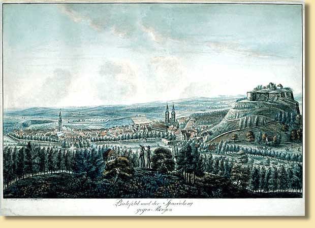 Bielefeld und der Sparenberg gegen Morgen, 1801, Kupferstich von Anton Wilhelm Strack