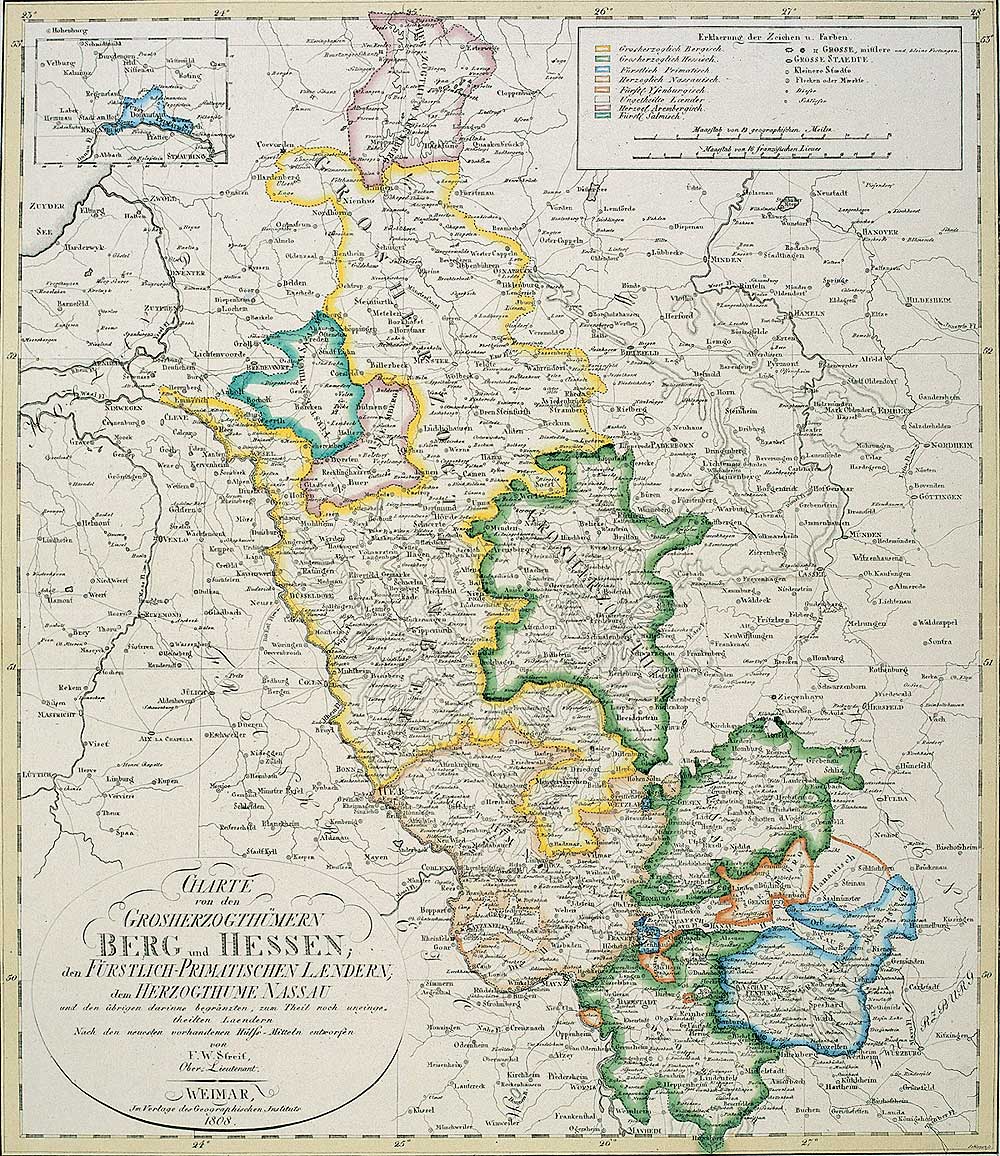 Karte von den Groherzogtmern Berg und Hessen, 1808