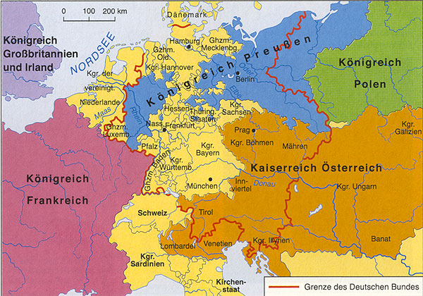 Schematische Darstellung Mitteleuropas 1815