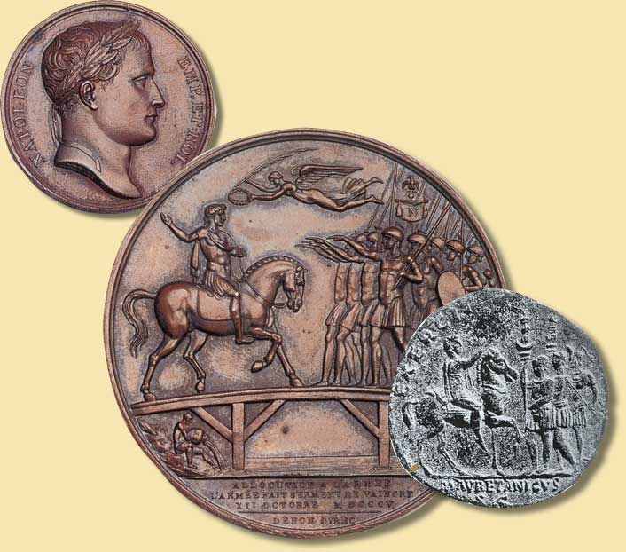 Medaille auf Napoleons Ansprache an der Lechbrcke / Sesterz des Hadrian, 1806 / 134-138 n.Chr.