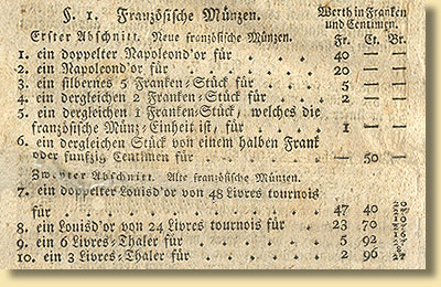 Auszug aus dem Dekret ber den Wert der im Knigreich Westphalen kursierenden Mnzen, 11.1.1808
