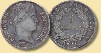 5 Francs-Stck des Kaiserreichs Frankreich, 1811