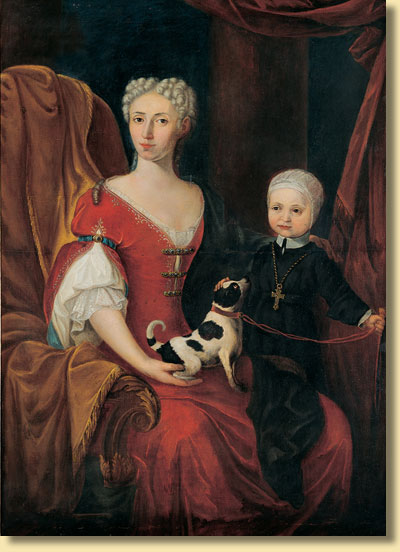 Doppelportrt der Freifrau von Galen mit ihrem Sohn als zuknftigem Domherr, um 1722