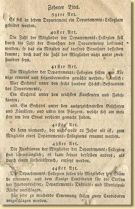 Bestimmungen zu den Departementskollegien in der Verfassung fr das Knigreich Westphalen vom 7.12.1807