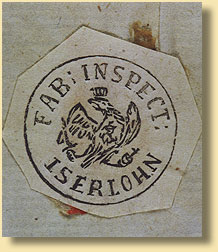 Amtsstempel der preuischen Fabrikeninspektion Iserlohn, 1801