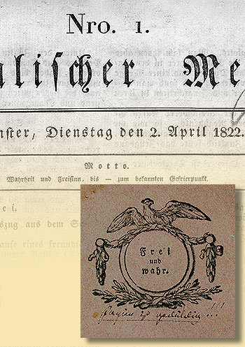 Erstausgabe des Westflischen Merkurs mit dem Motto der Zeitschrift Hermann, 1822 /  1817