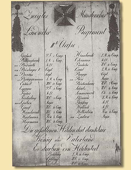 Ehrentafel fr gefallene Soldaten des Zweiten Mnstrschen Landwehr-Regiments in der Apostelkirche in Mnster, nach 1813/15