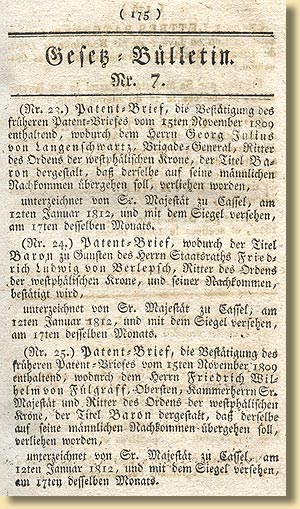 Patentbriefe fr Adelige des Knigreichs Westphalen, 1812