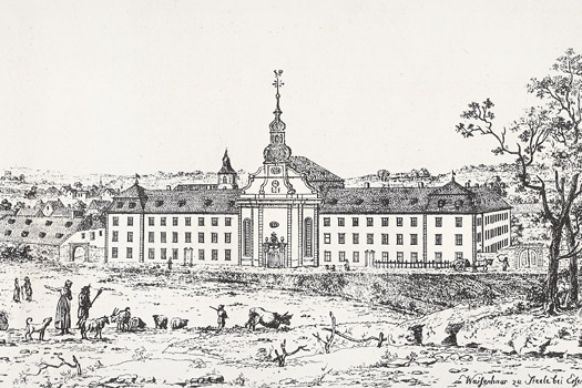 Das neuerbaute Waisenhaus-[fürstliche Residenz] Steele. Federzeichnung um 1840
