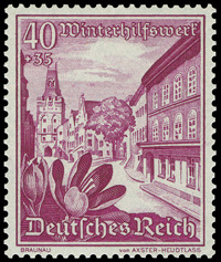 Briefmarkenausgabe des Deutschen Reichs, 'Braunau', 18.11.1938 / Quelle: Wikimedia Commons PD / Michel Junior-Katalog 1999, Deutsches Reich […], München 1997, S. 46 (Nr. 683).