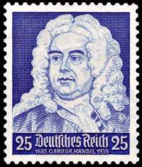 Briefmarkenausgabe des Deutschen Reichs, Georg Friedrich Händel, 21.06.1935 / Quelle: Wikimedia Commons PD