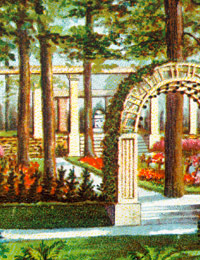 Postkarte mit der Idealansicht des Eingangs zum Ehrenhain ('Ehrenfriedhof Detmold') (Ausschnitt) / Foto: Detmold, Landesarchiv NRW Abteilung Ostwestfalen-Lippe, D 75 Nr. 7930