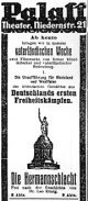 Anzeige des Palast-Theater, Bielefeld, für "Die Hermannschlacht", in: Volkswacht vom 12.03.1924