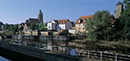 Rheine: Altstadt von Rheine, Standort am Ems-Stauwehr mit Blick auf die Dionysius-Kirche und die alte Ems-Mühle / Münster, LWL-Medienzentrum für Westfalen