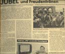 "Jubel und Freudentränen / Sonderzug mit Geschenken glich einem Warenlager - Ordnungshüter machtlos gegen Begeisterung", Zeitungsartikel aus: Ruhrnachrichten vom 07.07.1954, 1954-07-07