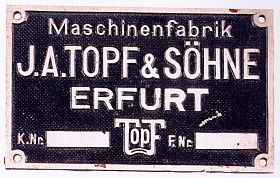 Firmenplakette mit der Aufschrift: Maschinenfabrik J.A. Topf 